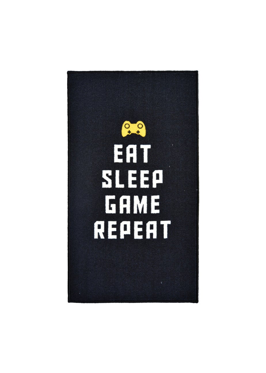 Homemaker Black Eat Sleep Game Repeat Rug