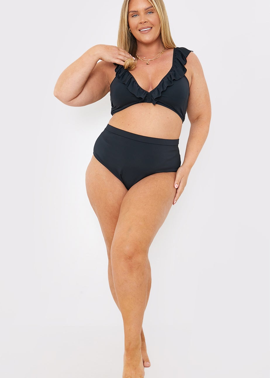 In The Style Black Co Ord Ruffle Bikini Top