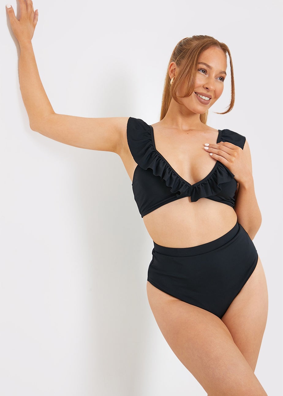 In The Style Black Co Ord Ruffle Bikini Top