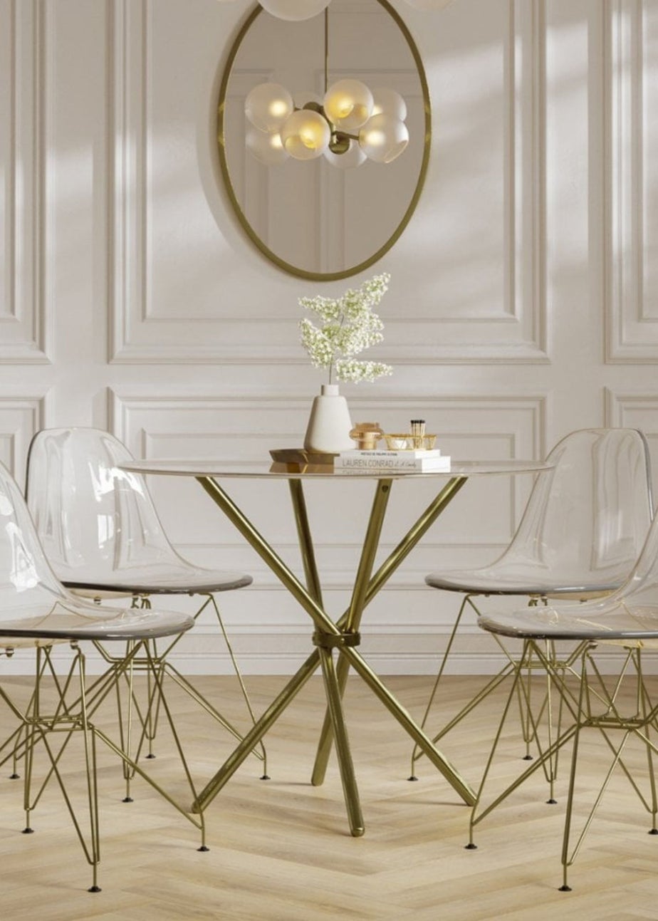 Aura Maison Clear Top/Gold Legs Dining Table (2 Packs)