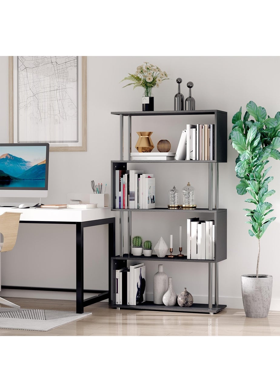 HOMCOM Black  Wooden Storage Display Unit (80cm x 30cm x 145cm)