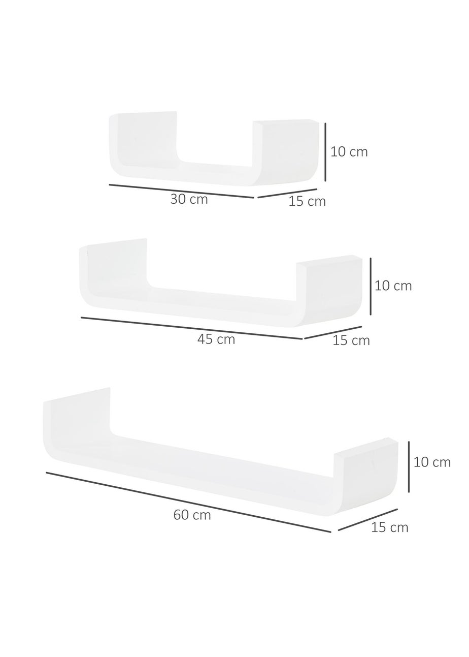 HOMCOM White U Shaped Shelf Set (60cm x 15cm x 10cm)