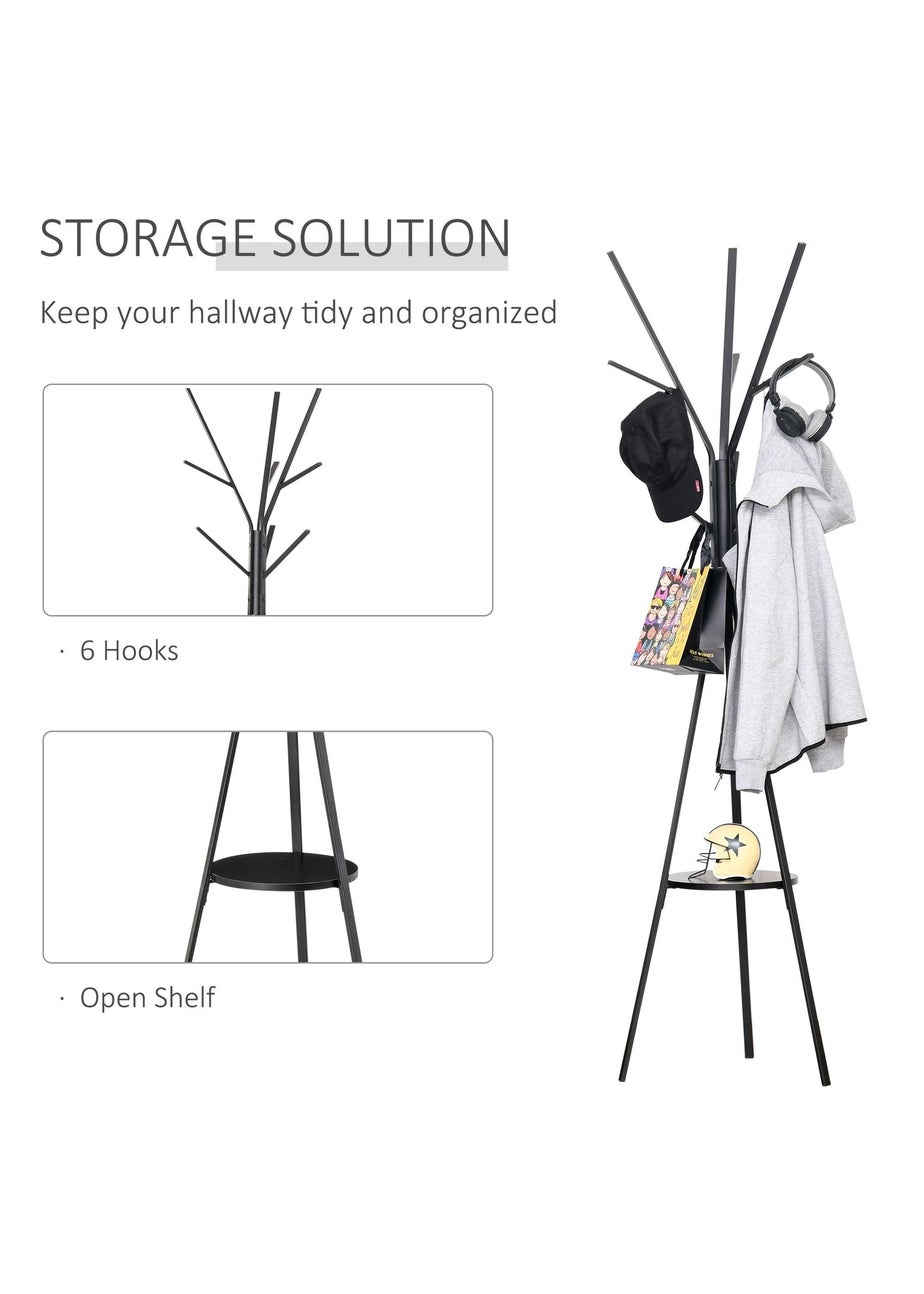 HOMCOM Black Free Standing Coat Rack (45cm x 45cm x 180cm)