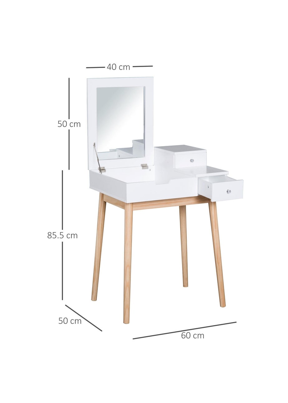 HOMCOM White Dressing Table 2 Drawers (60cm x 50cm x 85.5cm)