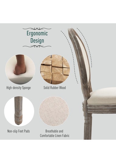 HOMCOM Cream Elegant Dining Chairs Set of 2 (51cm x 55cm x 96cm)