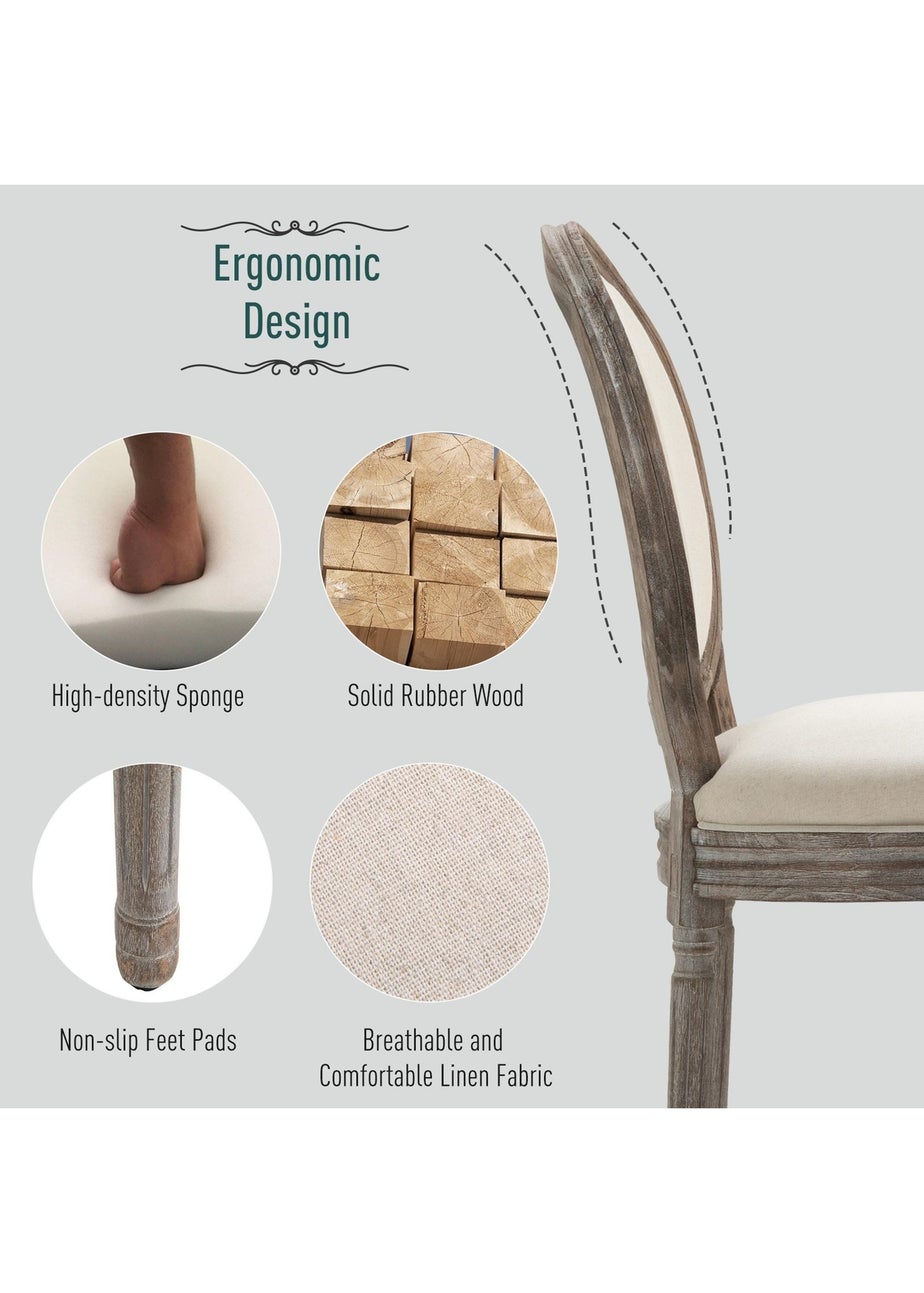 HOMCOM Cream Elegant Dining Chairs Set of 2 (51cm x 55cm x 96cm)