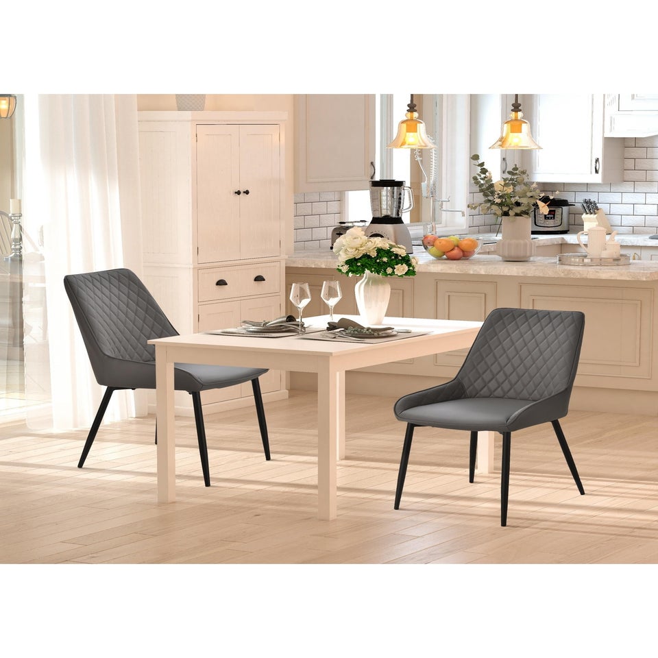 HOMCOM Grey Quilted PU Leather Dining Chairs Set of 2 (49cm x 60cm x 89cm)