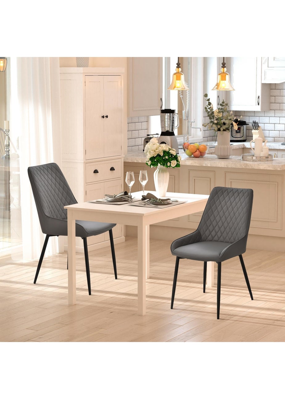 HOMCOM Grey Quilted PU Leather Dining Chairs Set of 2 (49cm x 60cm x 89cm)
