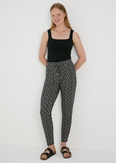 Black Floral Print Harem Trousers