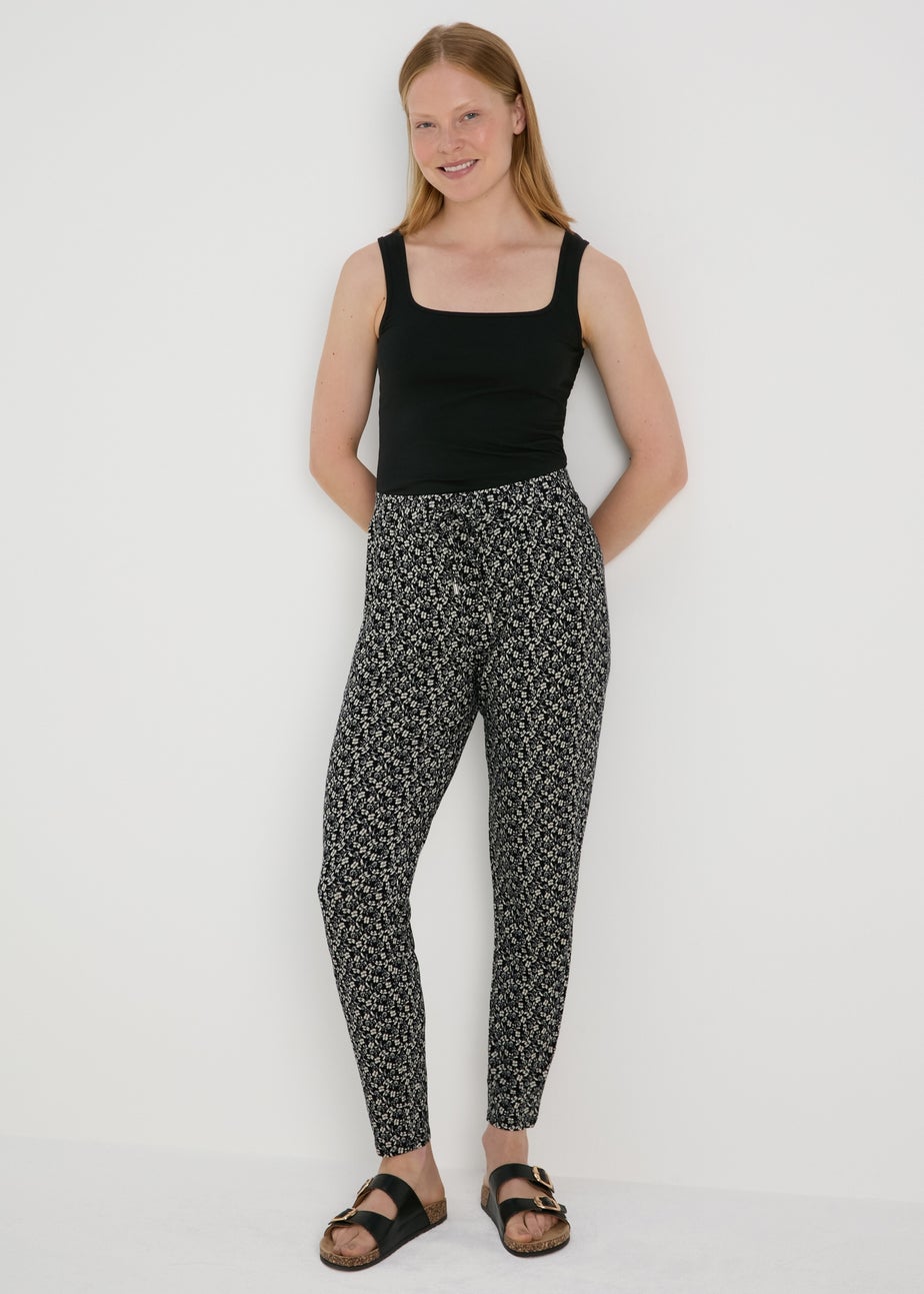 Black Floral Print Harem Trousers