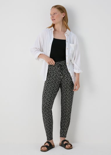 Black Floral Print Harem Trousers