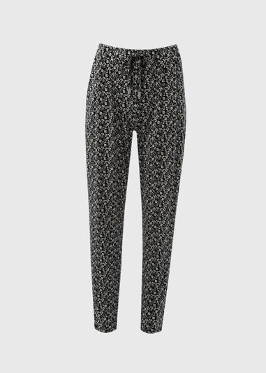 Black Floral Print Harem Trousers