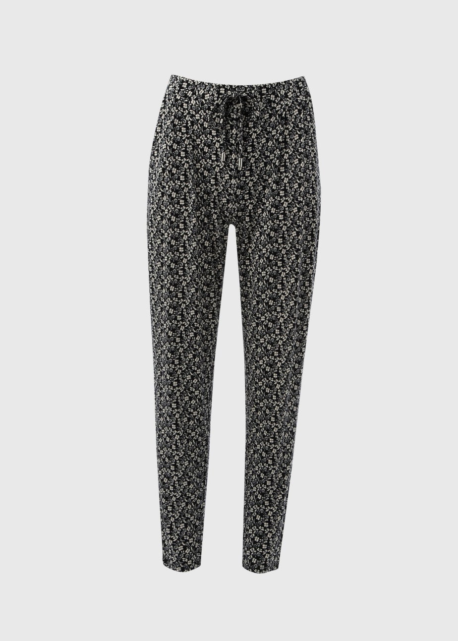 Black Floral Print Harem Trousers
