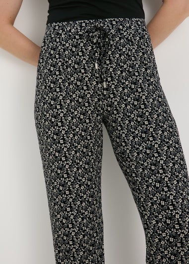 Black Floral Print Harem Trousers
