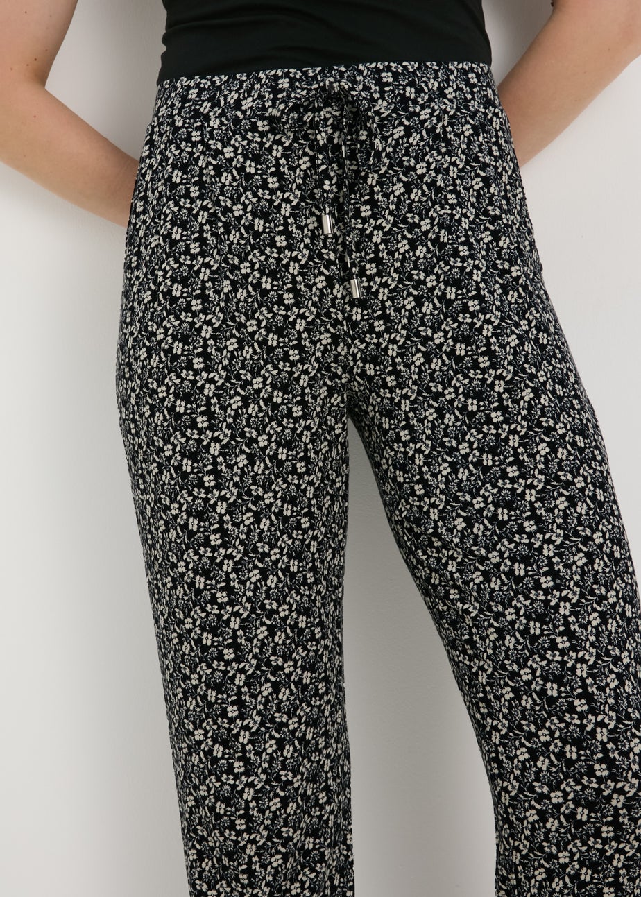 Black Floral Print Harem Trousers