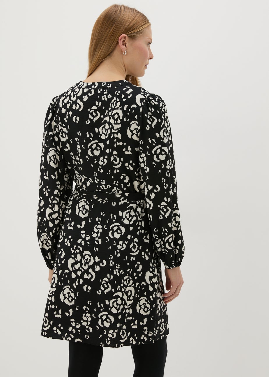 Black Floral Mini Shirt Dress