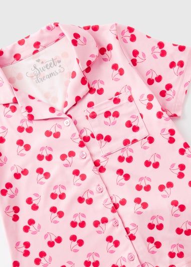 Girls Pink Cherry Pyjama Set (4-12yrs)