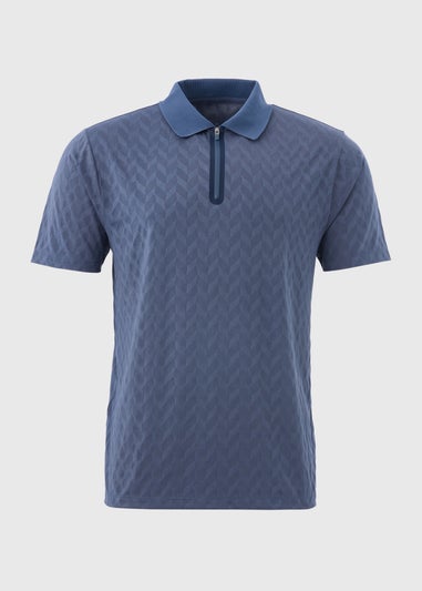 Souluxe Blue Patterned Zip Polo Shirt