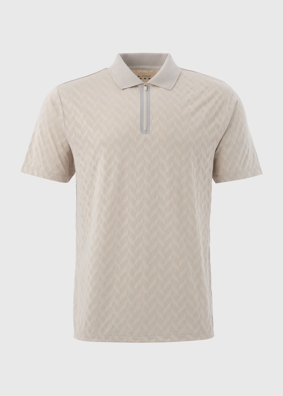 Souluxe Grey Patterned Zip Polo Shirt