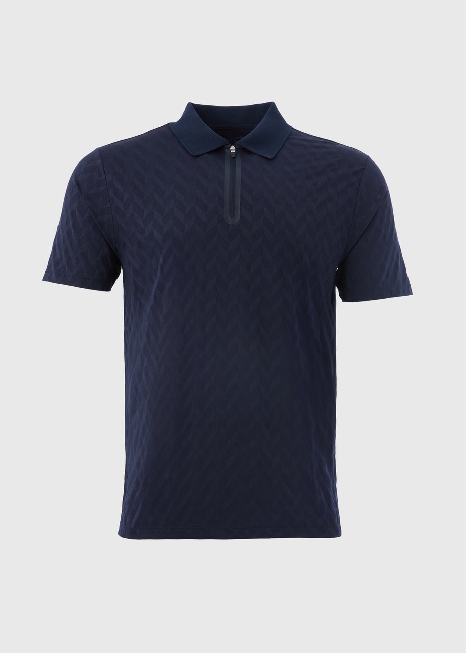Souluxe Navy Patterned Zip Polo Shirt