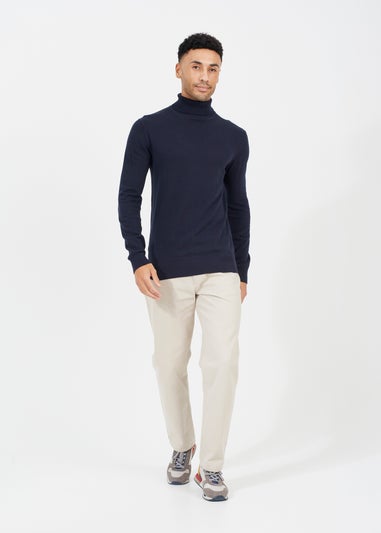 Brave Soul Navy Roll Neck Jumper