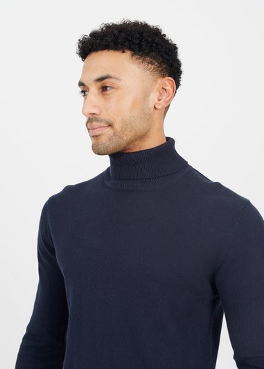 Brave Soul Navy Roll Neck Jumper