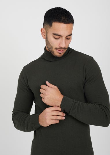 Brave Soul Khaki Roll Neck Jumper