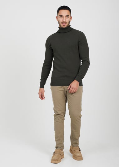 Brave Soul Khaki Roll Neck Jumper