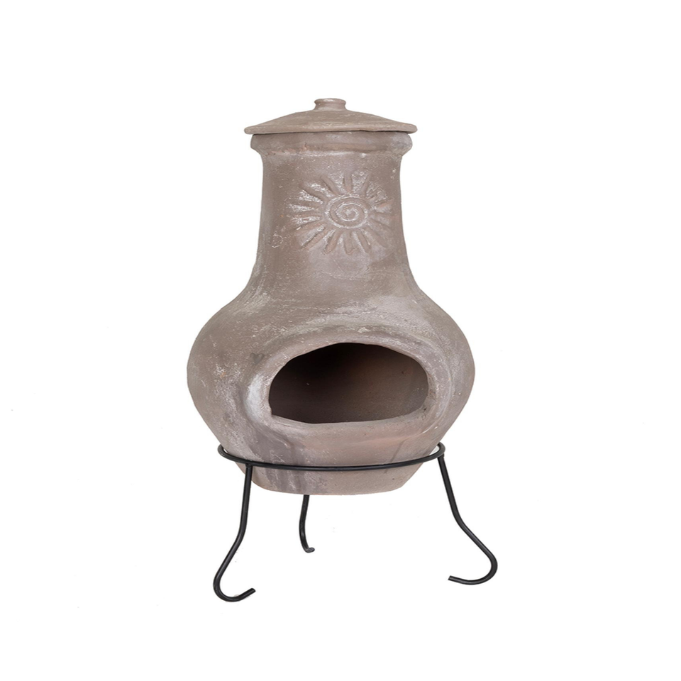 Charles Bentley Outdoor Medium Natural Clay Chiminea Patio Heater (80cm x 35cm)