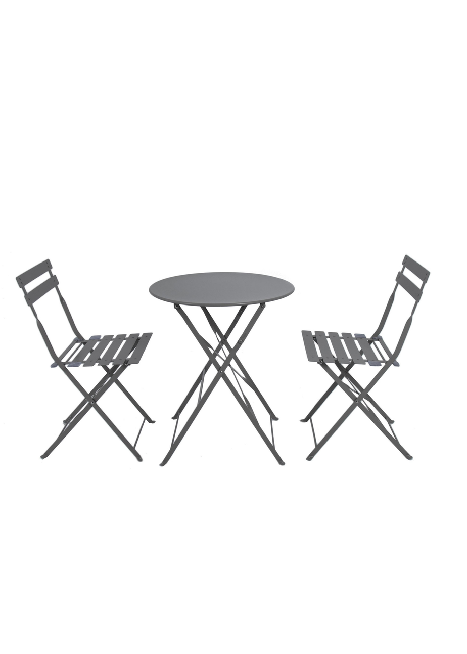 Charles Bentley Folding Metal Dark Grey Bistro Set for Patio or Garden (2 Seater)