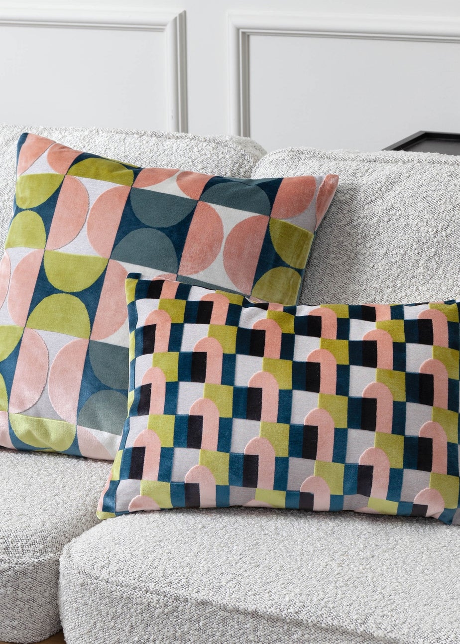 Paoletti Bardot Geometric Jacquard Filled Cushion (50 x 50 x 8cm) Pink/Avo Green
