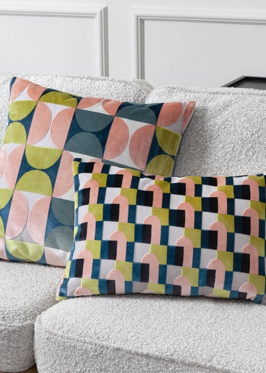 Paoletti Bardot Geometric Jacquard Filled Cushion (50 x 50 x 8cm) Pink/Avo Green
