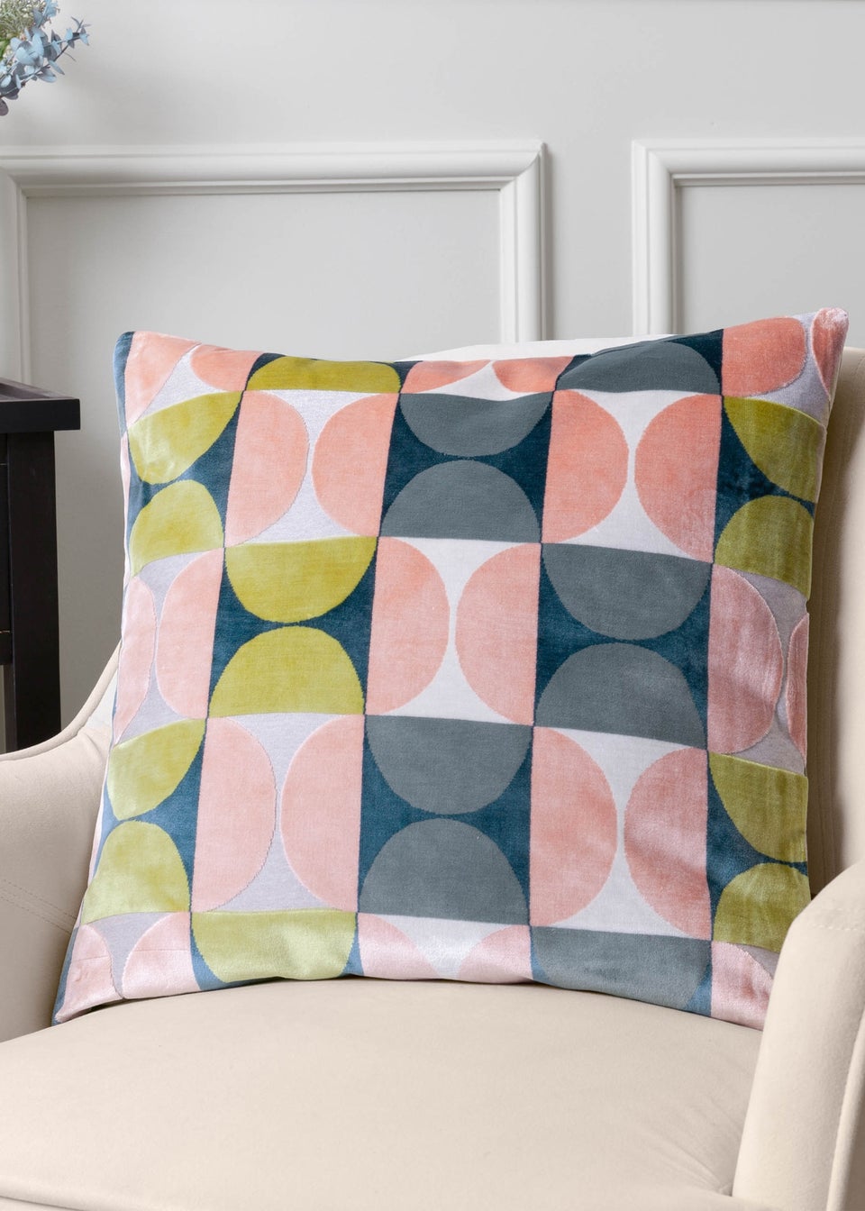 Paoletti Bardot Geometric Jacquard Filled Cushion (50 x 50 x 8cm) Pink/Avo Green