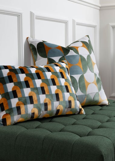 Paoletti Bardot Geometric Jacquard Filled Cushion (50 x 50 x 8cm) Gold/Blue