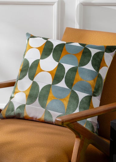 Paoletti Bardot Geometric Jacquard Filled Cushion (50 x 50 x 8cm) Gold/Blue