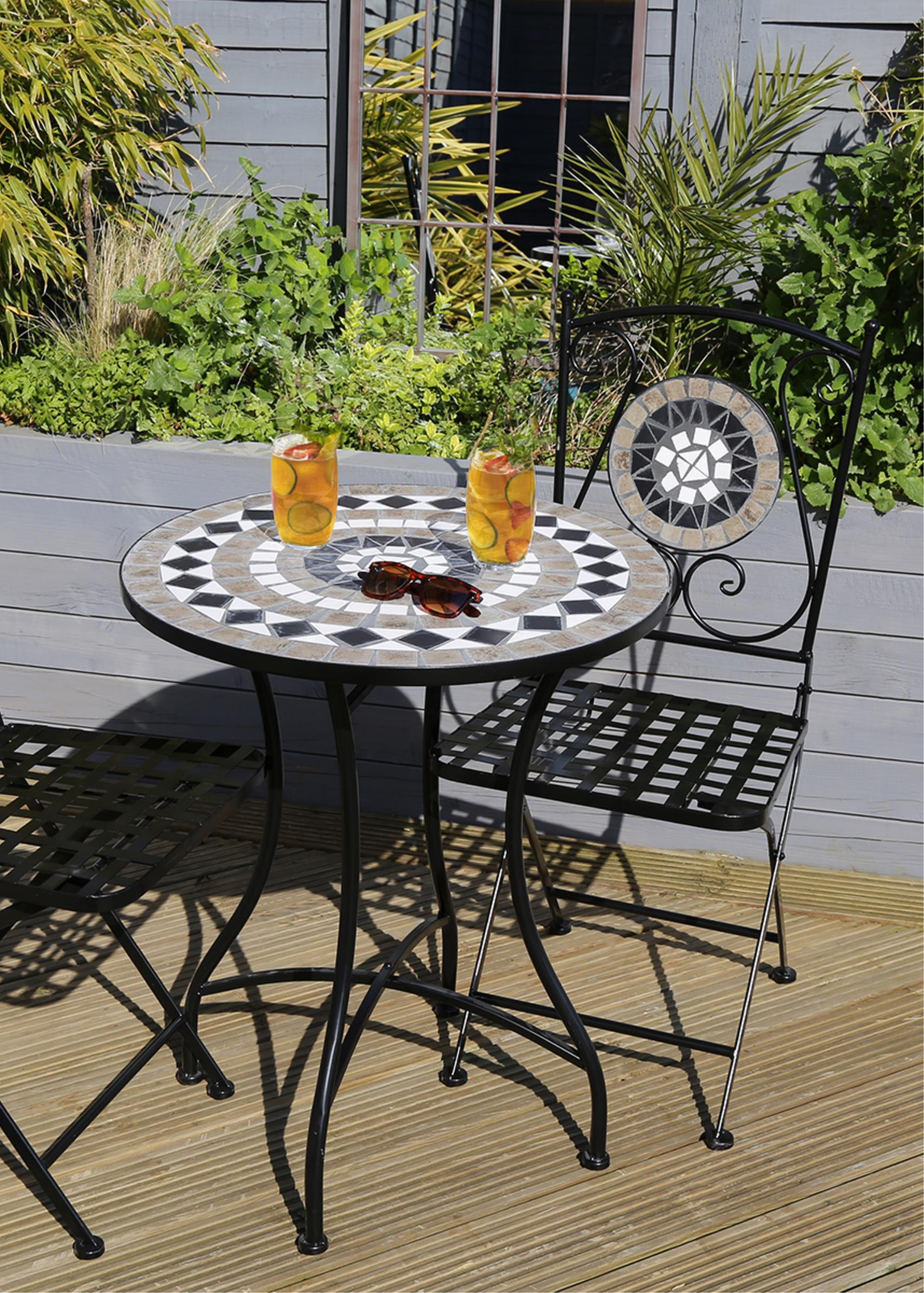 Charles Bentley Mosaic Garden Outdoor Black Dining Bistro Set
