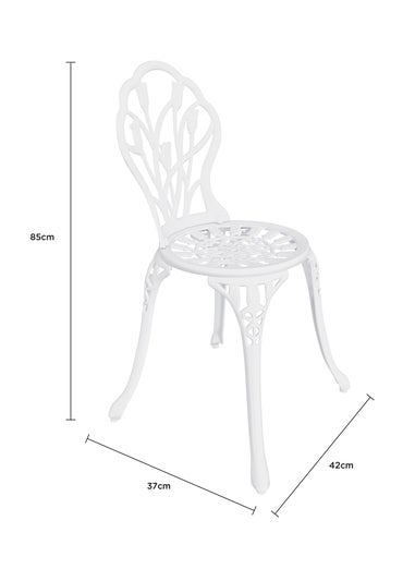 Charles Bentley Tulip Cast Aluminium White Patio Bistro Set Table & 2 Chairs (3 Piece)