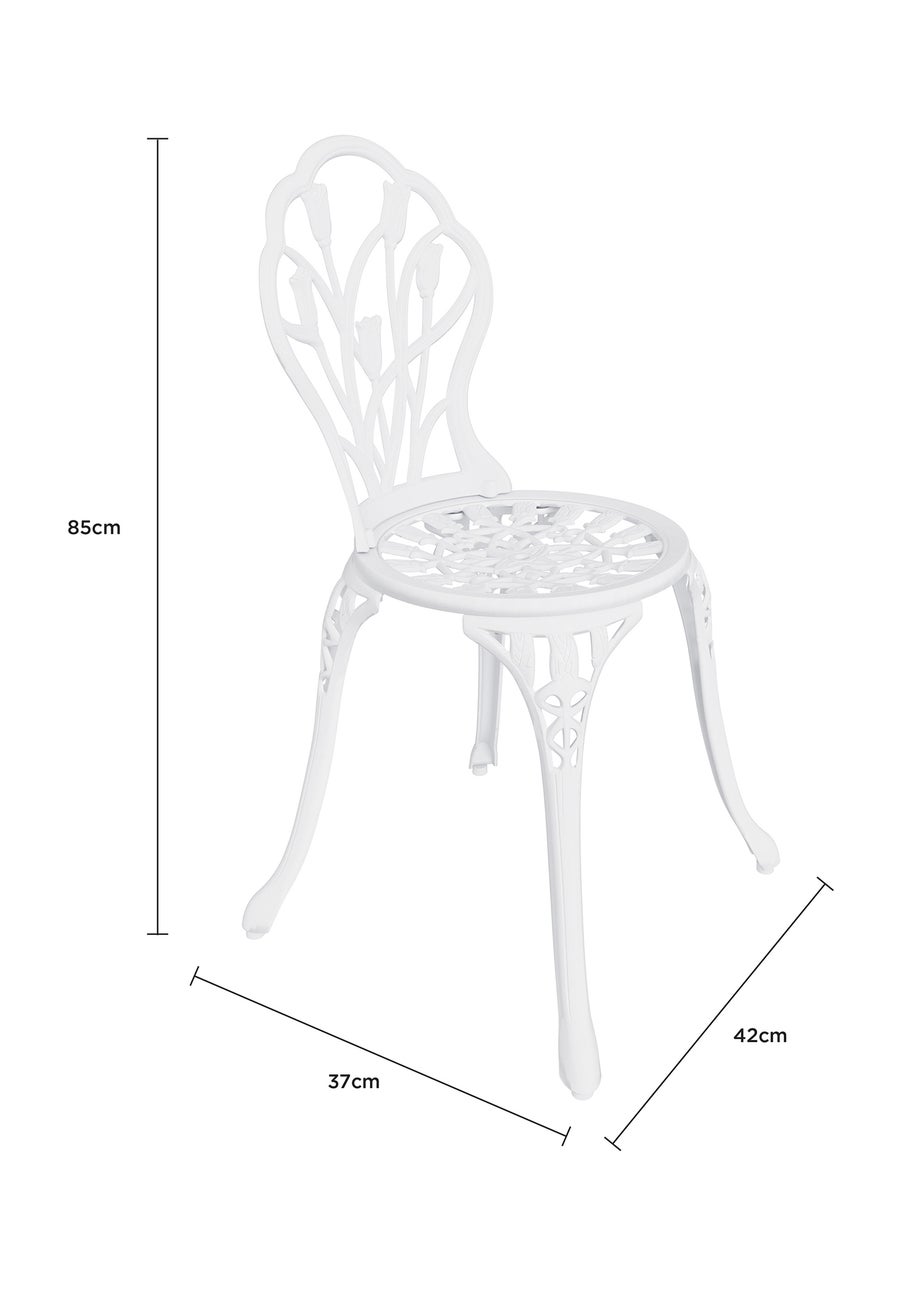 Charles Bentley Tulip Cast Aluminium White Patio Bistro Set Table & 2 Chairs (3 Piece)