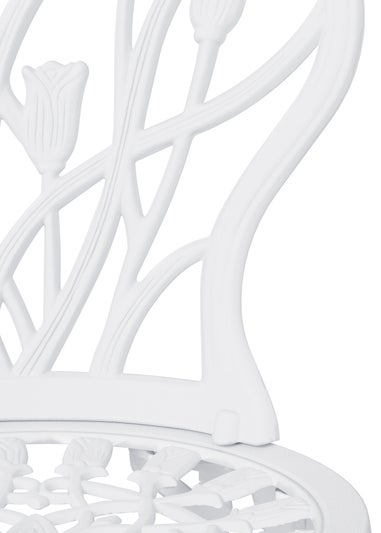 Charles Bentley Tulip Cast Aluminium White Patio Bistro Set Table & 2 Chairs (3 Piece)