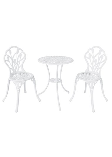 Charles Bentley Tulip Cast Aluminium White Patio Bistro Set Table & 2 Chairs (3 Piece)