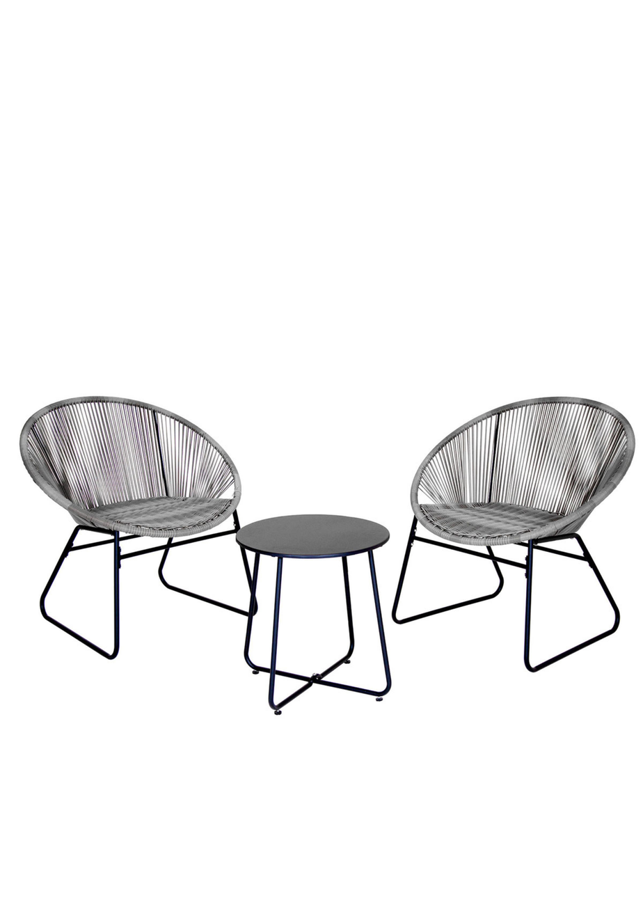 Charles Bentley Zanzibar Tea for Two Bistro Set Grey Cafe 2 Chairs and Table (3 Piece)
