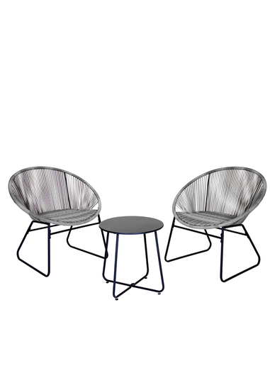 Charles Bentley Zanzibar Tea for Two Bistro Set Grey Cafe 2 Chairs and Table (3 Piece)