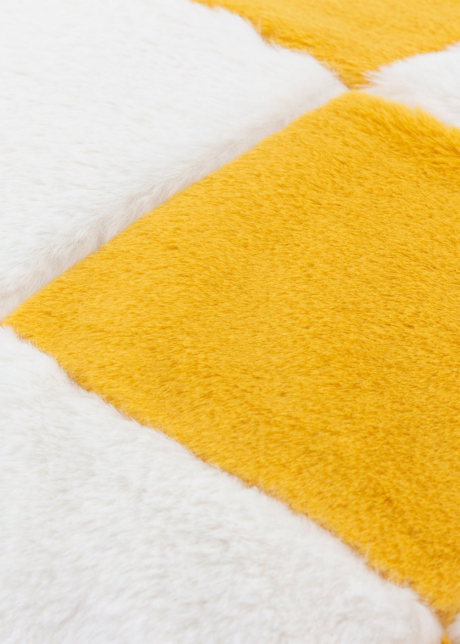 Heya Home Cozee Check Faux Fur Filled Cushion  (50 x 50 x 8 cm)