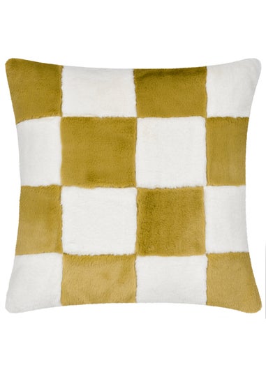Heya Home Cozee Check Faux Fur Filled Cushion (50 x 50 x 8 cm)