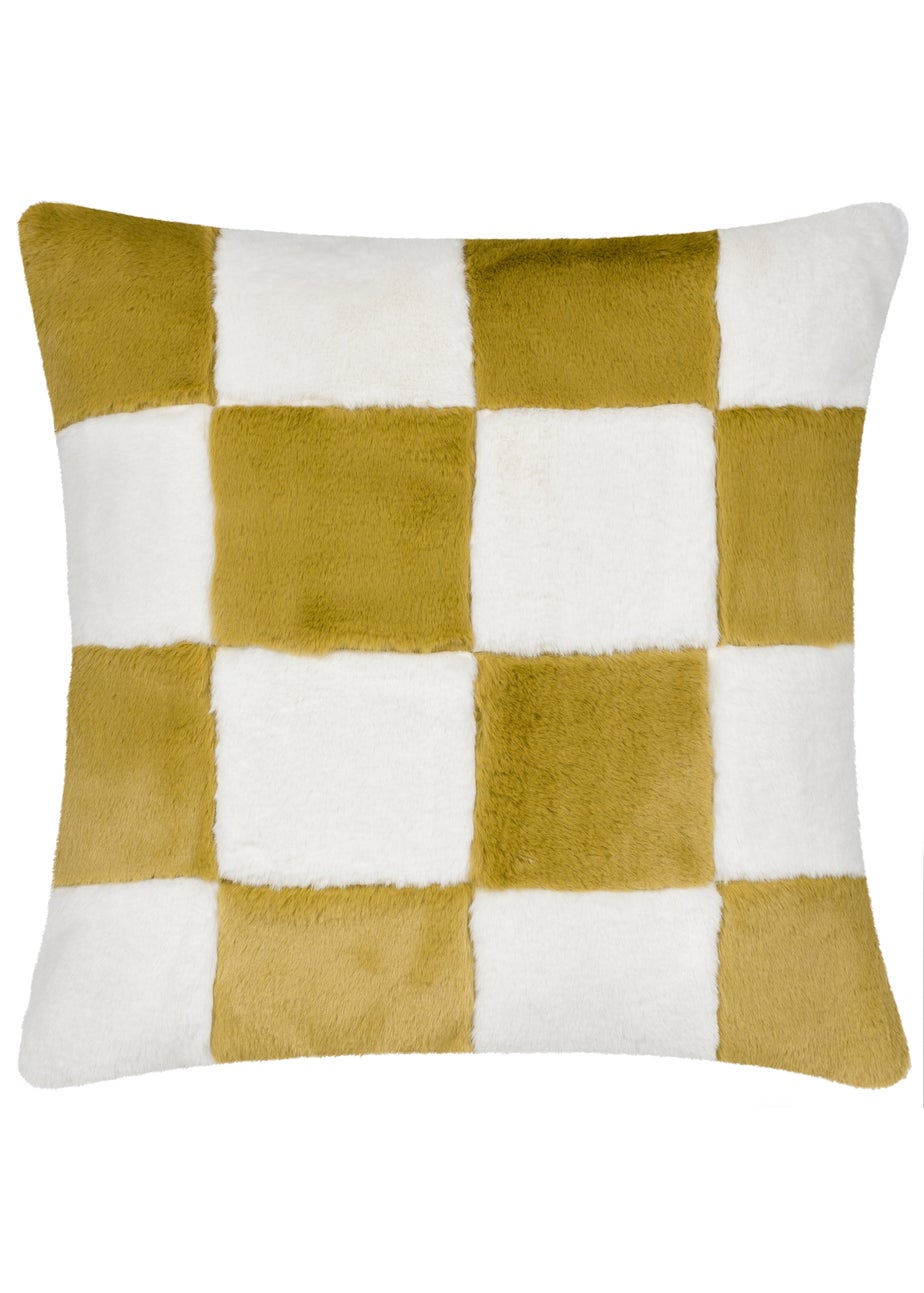 Heya Home Cozee Check Faux Fur Filled Cushion (50 x 50 x 8 cm)