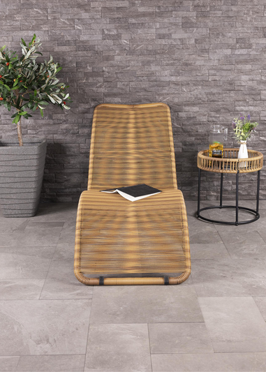 Charles Bentley Zanzibar Sun Lounger Bed Natural Sunbed Seat Garden Rattan (H76 x L59 X W161cm)