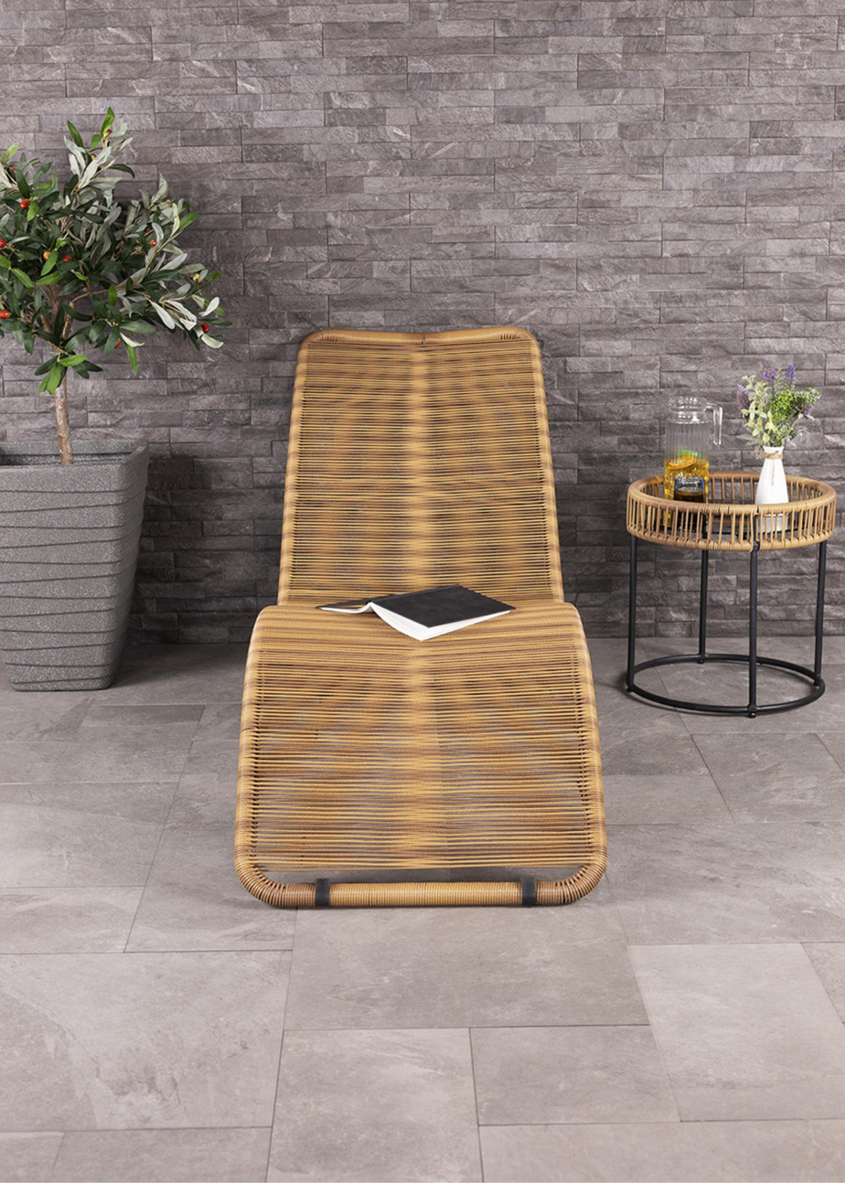 Charles Bentley Zanzibar Sun Lounger Bed Natural Sunbed Seat Garden Rattan (H76 x L59 X W161cm)