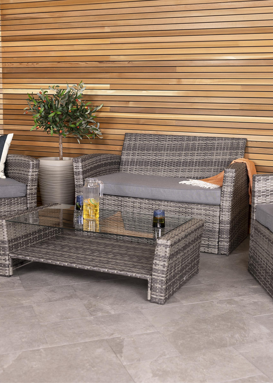 Charles Bentley Deluxe Modern Rattan Garden Patio Grey Furniture Set (4 Piece)