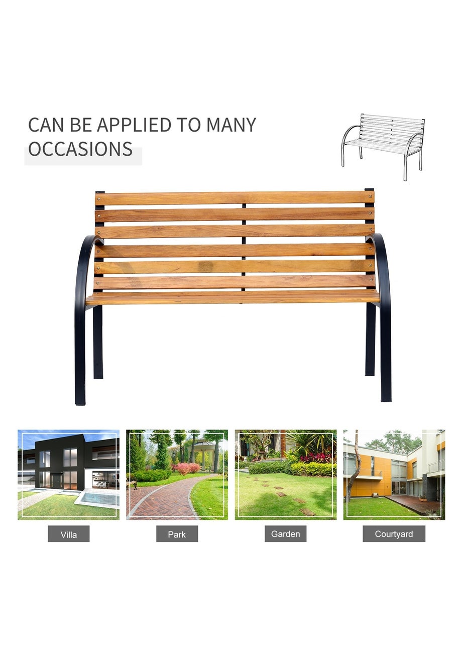 Outsunny Natural 2 Seater Wooden Garden Bench Chair with Steel Frame