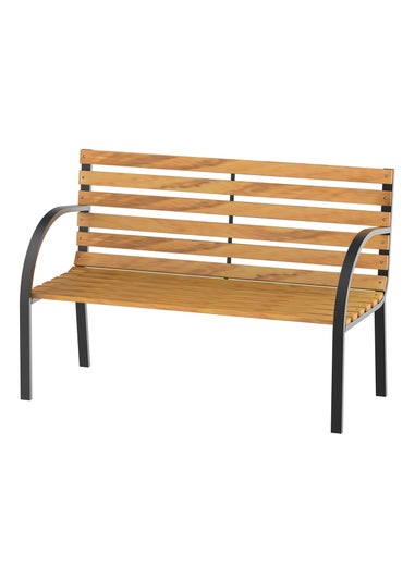 Outsunny Natural 2 Seater Wooden Garden Bench Chair with Steel Frame